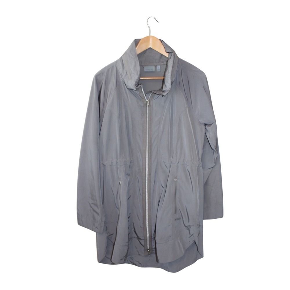 Athleta Anorak Jacket M Gray Parka Hooded Packable Lightweight